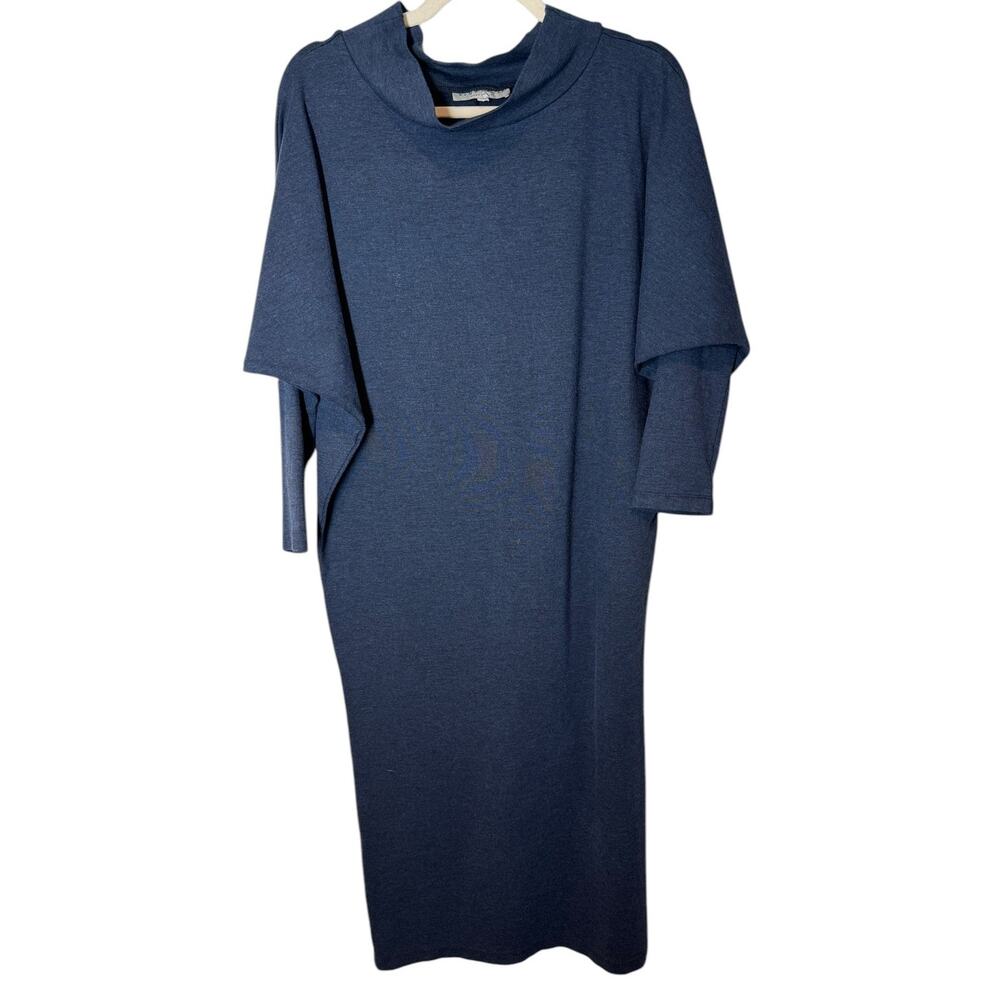 Bryn Walker Batwing Sleeve Jersey Knit Funnel Neck Midi Dress‎ Dark Blue Small - Picture 4 of 8